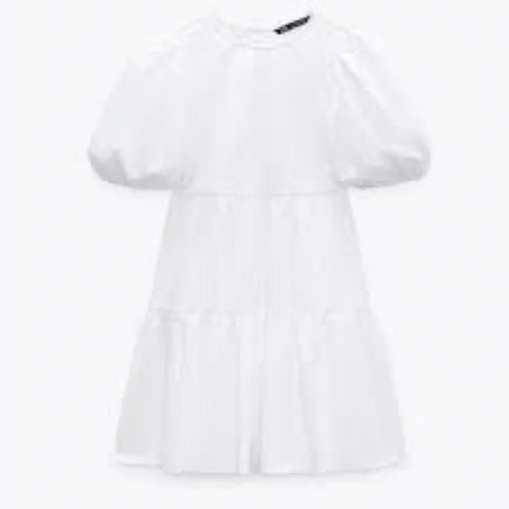 Zara Puff Short Sleeve Flowy Women White Dress Size S
